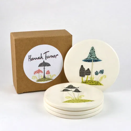 Handmade Ceramic Toadstool Coasters box set of 4 x 4