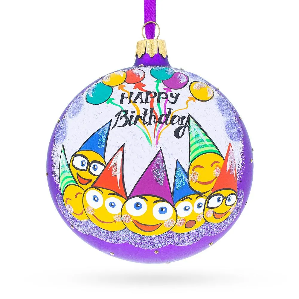 Happy Birthday Blown Glass Ornament 4 Inches