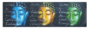 Home Decor: Wall Hangings.
Hand Painted Lord Buddha Serene face motifs - Wonder, Silence, Gratitude. Size 98 by 37 cm. Unframed