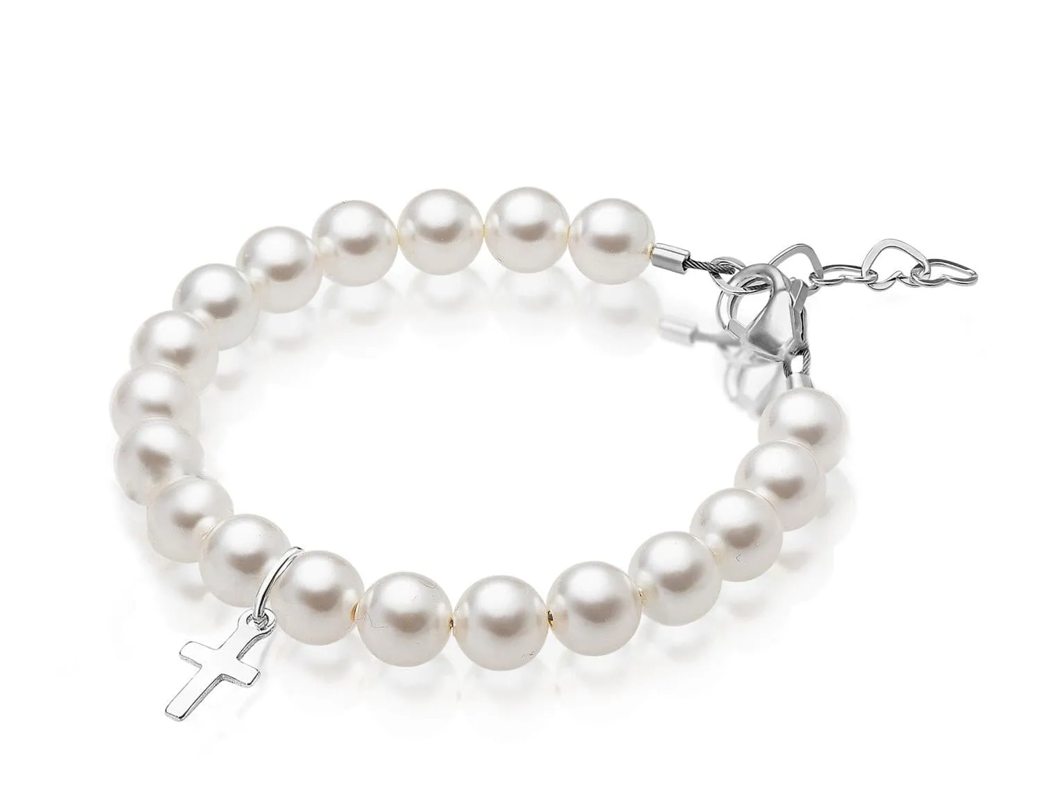 Infant Baby Sterling Silver Cross Baptism & Christening White Pearl Bracelet