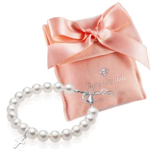 Infant Baby Sterling Silver Cross Baptism & Christening White Pearl Bracelet