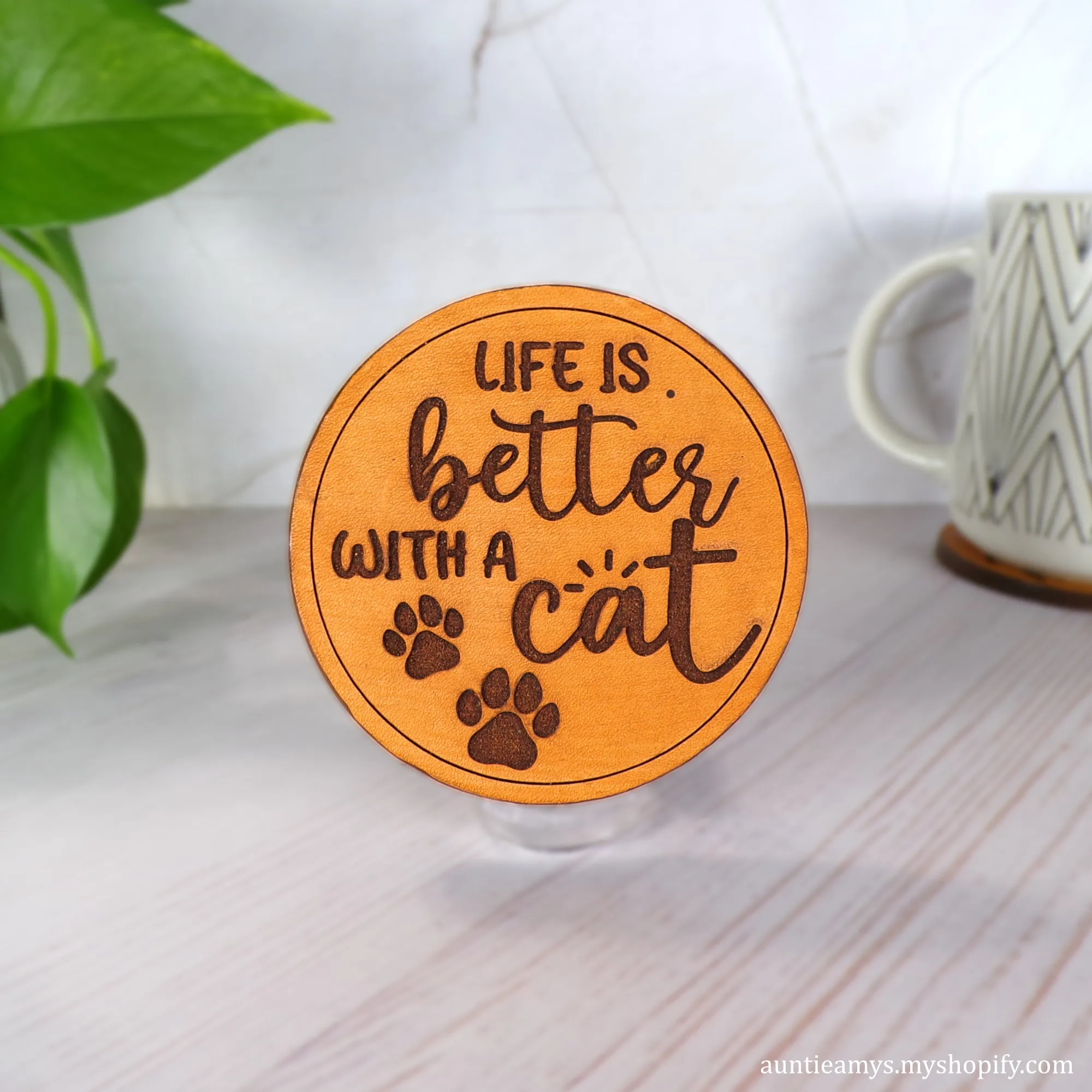 Life Is Better With A Cat - Leather Coaster