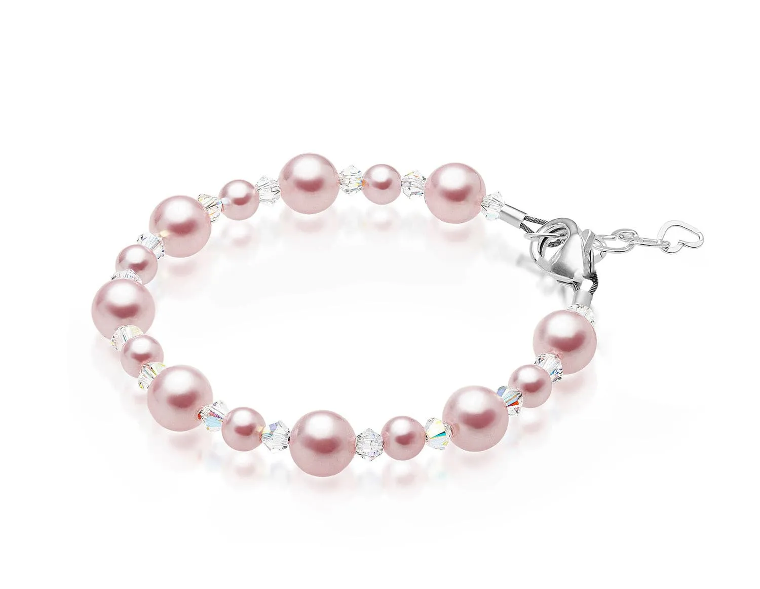 Little Girl Toddler Bracelet with Pink Pearls & Clear Crystals