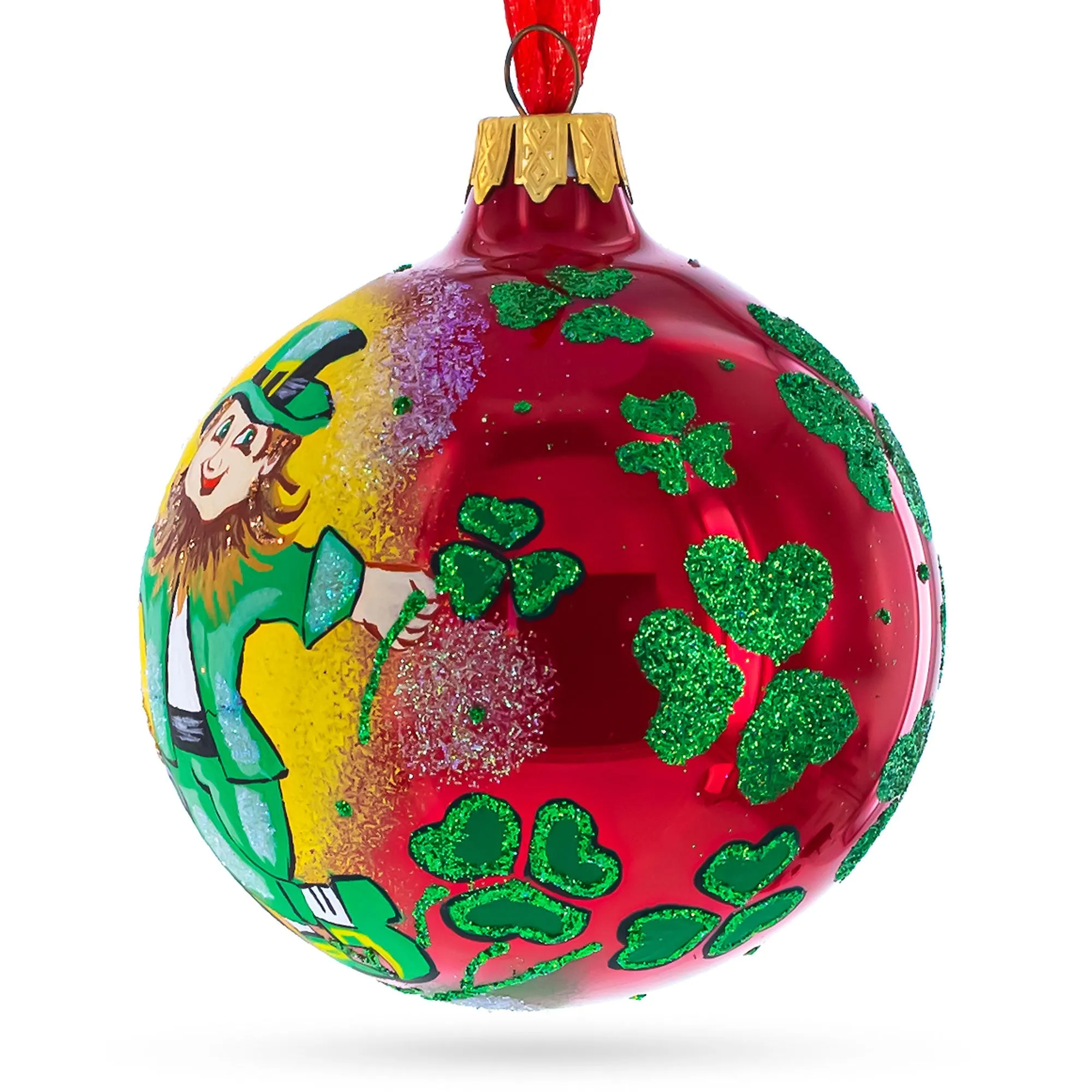 Lucky Leprechaun & Pot Of Gold Blown Glass Christmas Ornament 4 Inches