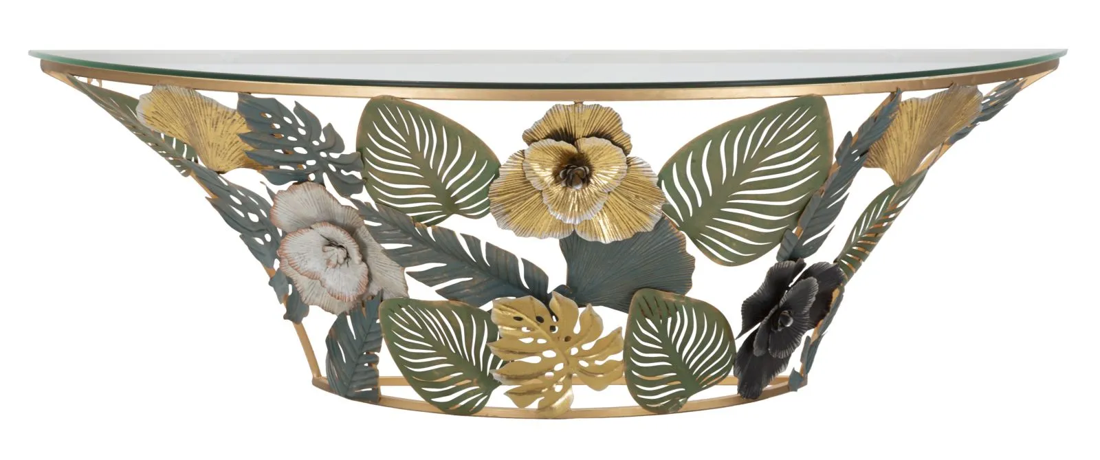 Metal & Glass Wall Console with Colorful Leaf Decor