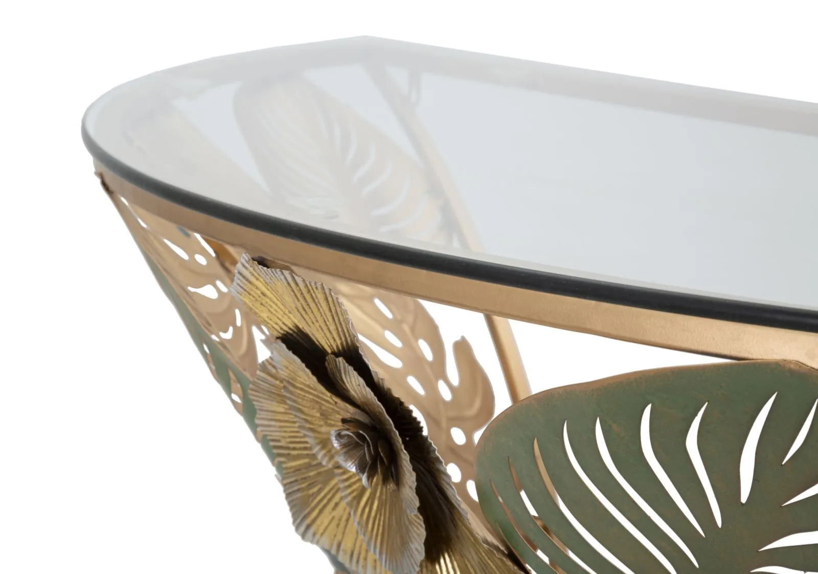 Metal & Glass Wall Console with Colorful Leaf Decor