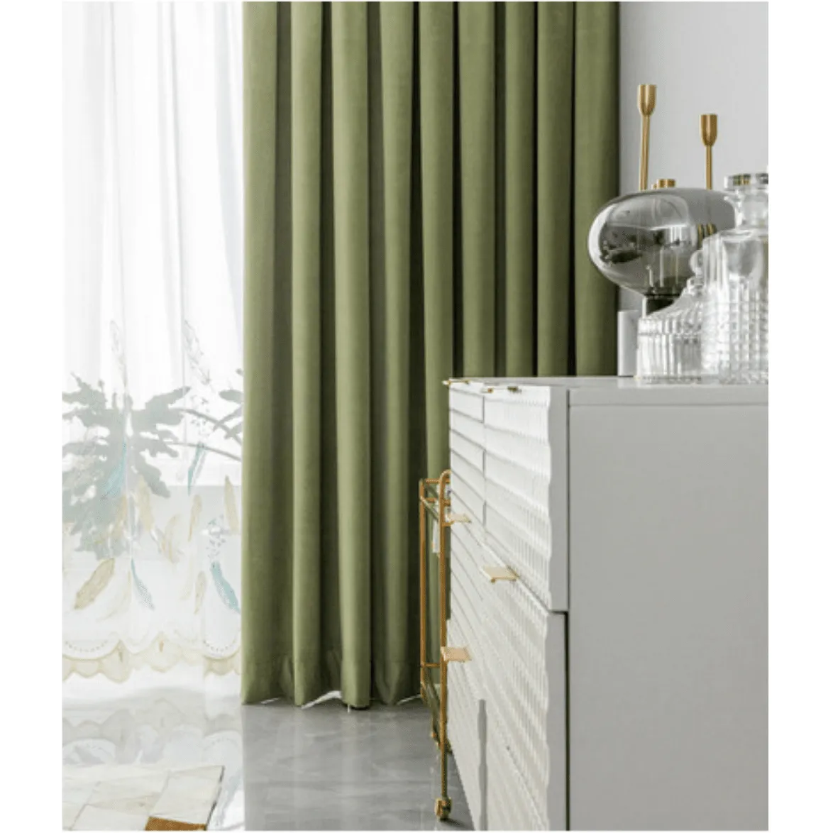 Mila Modern Luxury Plush Velvet Curtains - Light Green