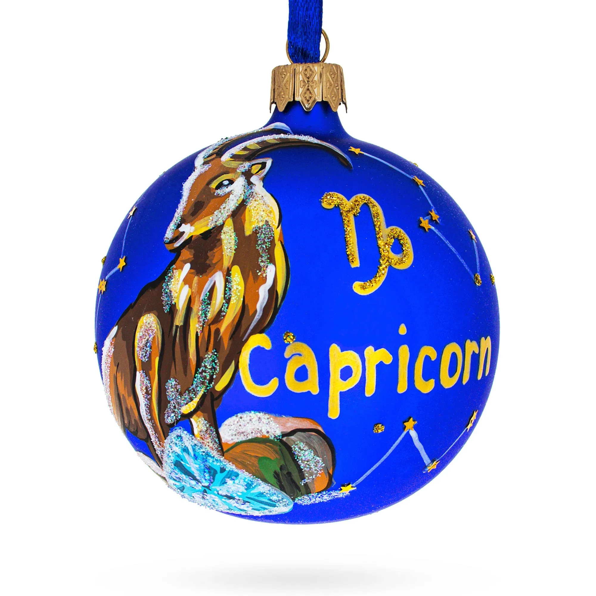 Mountain Goat Capricorn: Zodiac Horoscope Sign Blown Glass Ball Christmas Ornament 3.25 Inches