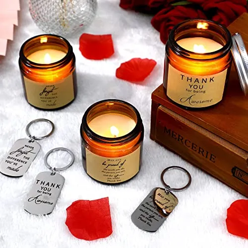 MTLEE 10 Pcs Scented Candle Gifts for Women Jar Candles 10 Pcs Employee Coworker Staff Appreciation Keychain Gifts for Birthday Christmas Women Men Husband