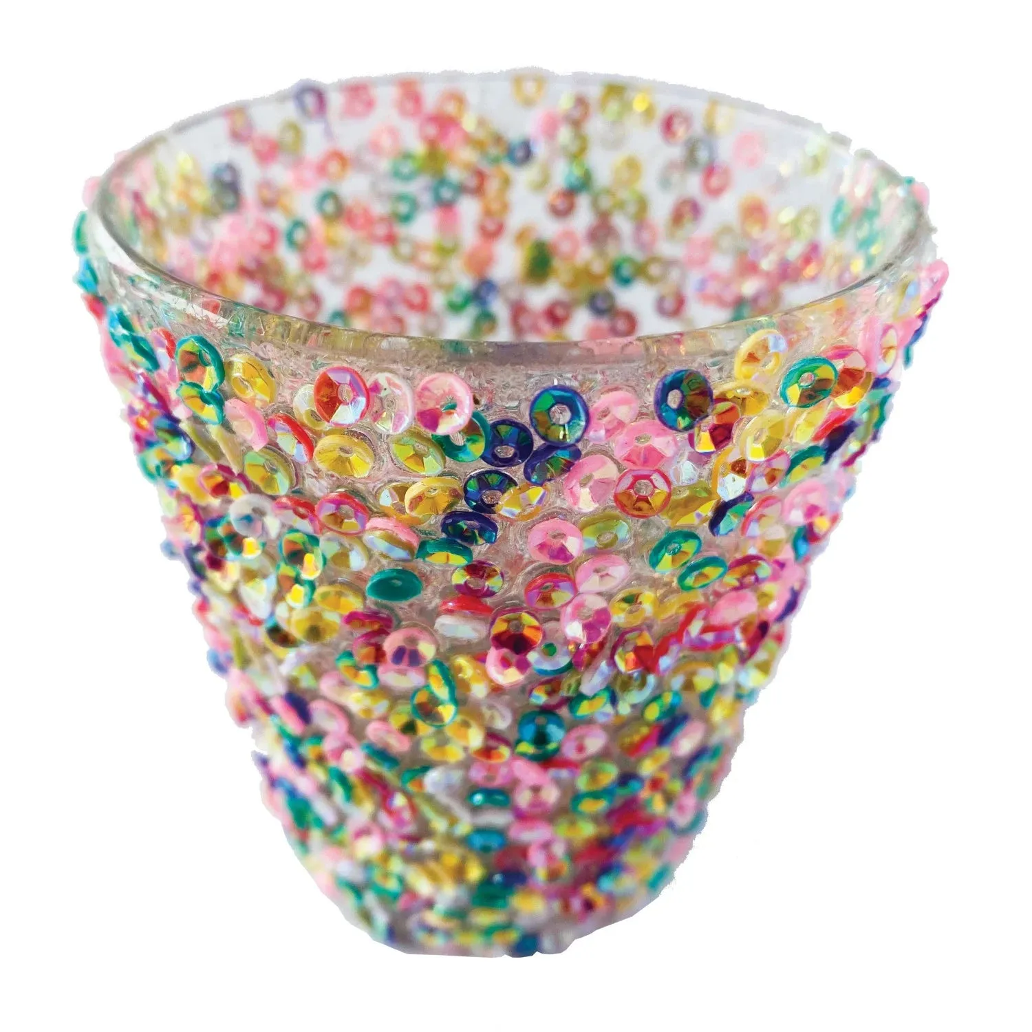 Multi-Colored Recycled Glass Votive Holder w/ Sequins