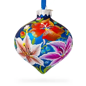 Multicolored Lilies Glass Onion Finial Christmas Ornament