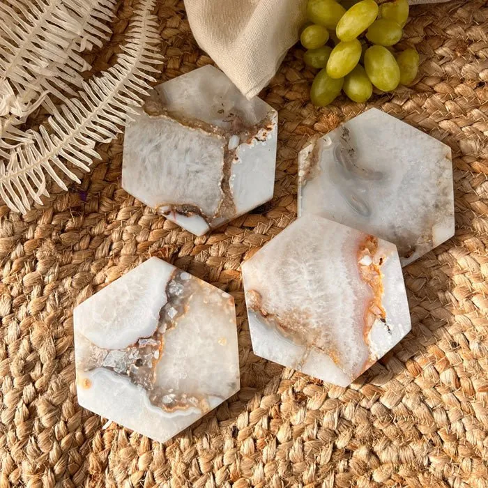 Natural Agate Hexagon Coaster | Set of 4