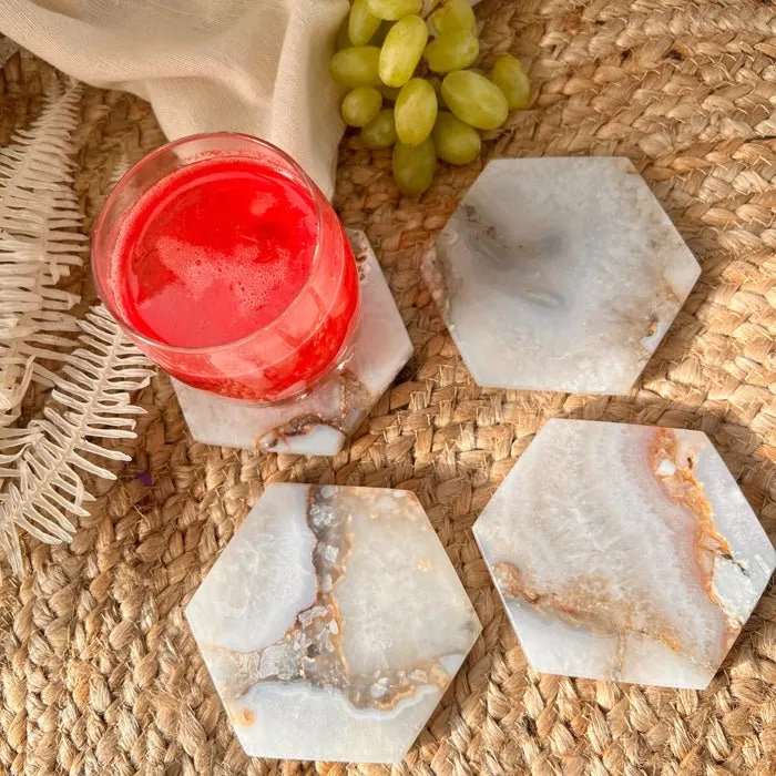 Natural Agate Hexagon Coaster | Set of 4