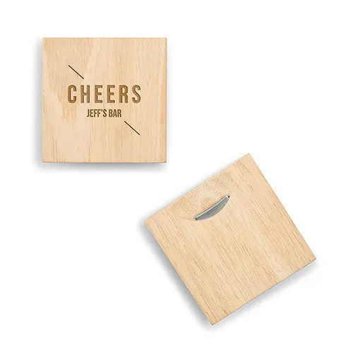 Natural Wood Coaster with Built-in Bottle Opener