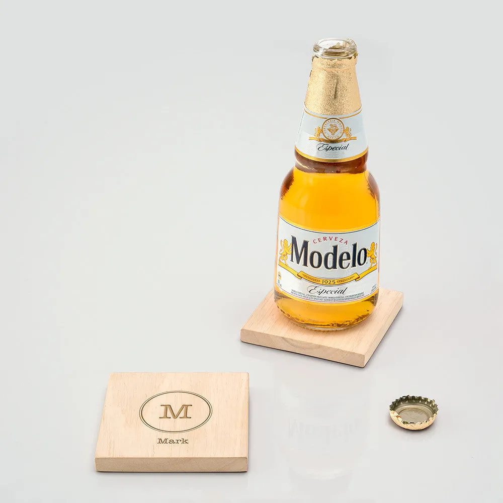 Natural Wood Coaster with Built-in Bottle Opener