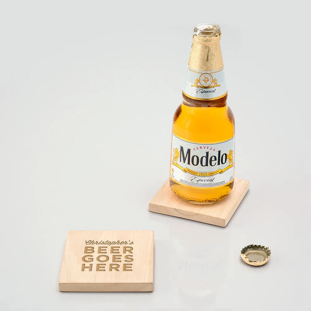 Natural Wood Coaster with Built-in Bottle Opener