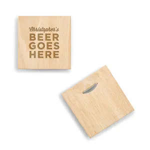 Natural Wood Coaster with Built-in Bottle Opener