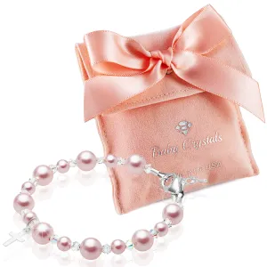 NewBorn Baby Girl Baptism & Christening Pink Pearl Sterling silver Cross Charm Bracelet