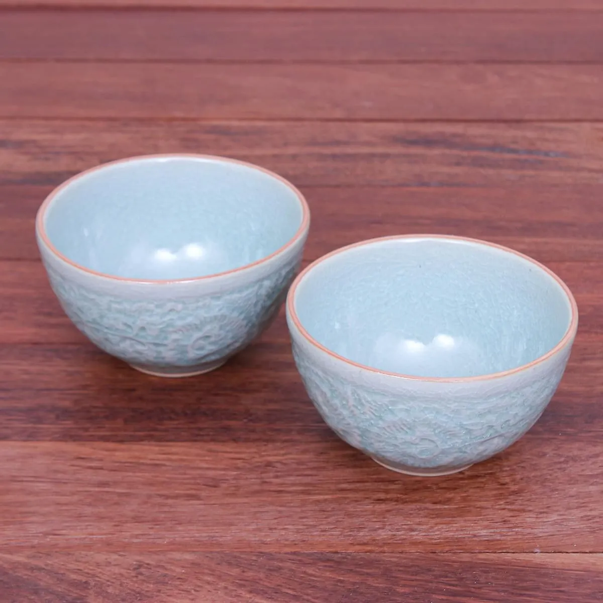 Novica Antique Flora Celadon Ceramic Bowls (Pair)