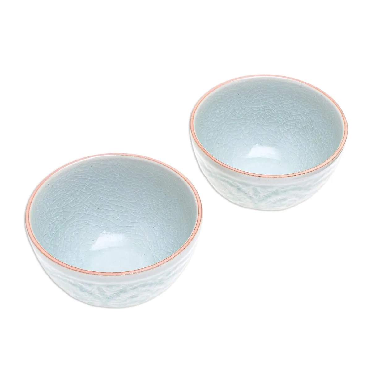 Novica Antique Flora Celadon Ceramic Bowls (Pair)