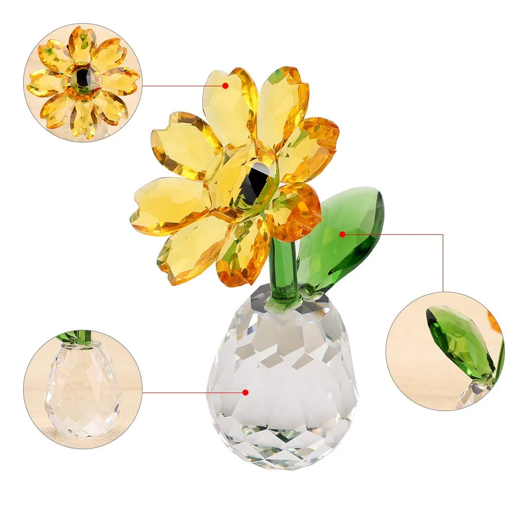 OwnMy Crystal Sunflower Glass Figurine Ornament Paperweight Table Decoration with Gift Box, Crystal Glass Bouquet Flower Centerpieces for Home Decor