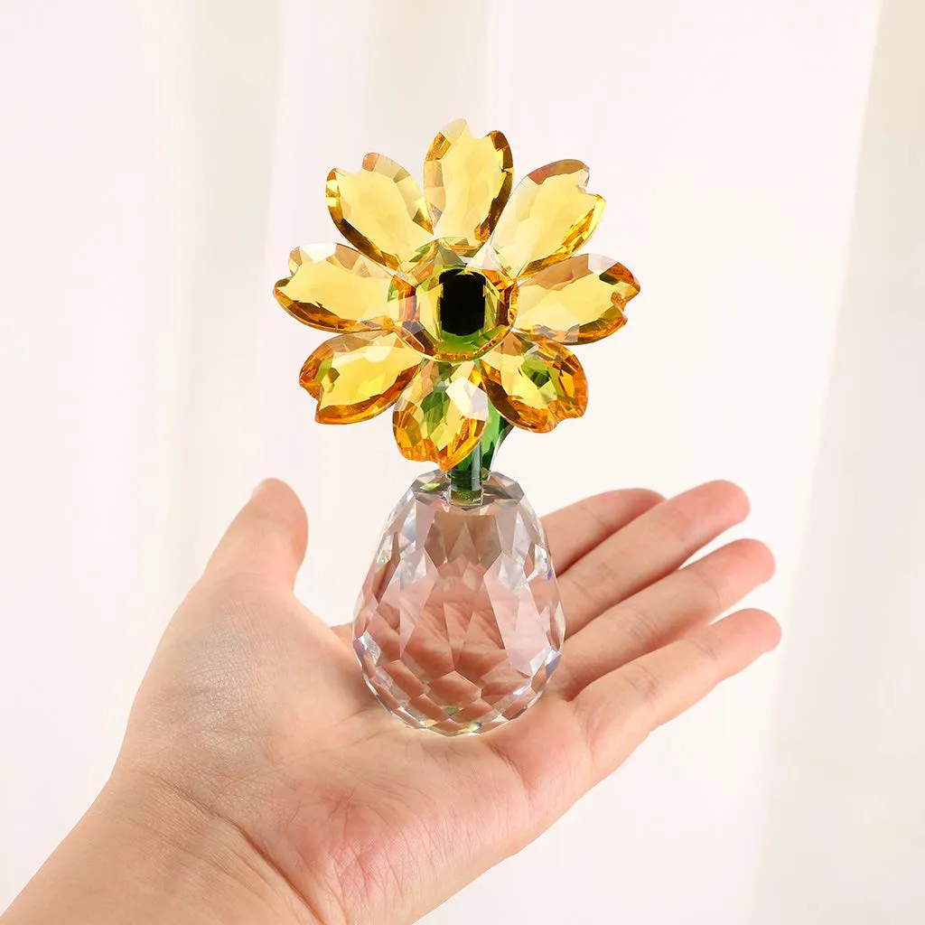 OwnMy Crystal Sunflower Glass Figurine Ornament Paperweight Table Decoration with Gift Box, Crystal Glass Bouquet Flower Centerpieces for Home Decor