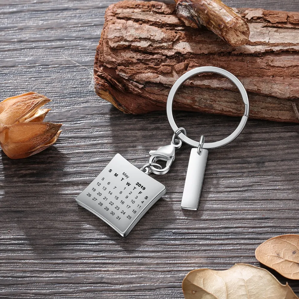 Personalized Custom Photo And Engraved Date Calendar Keychains