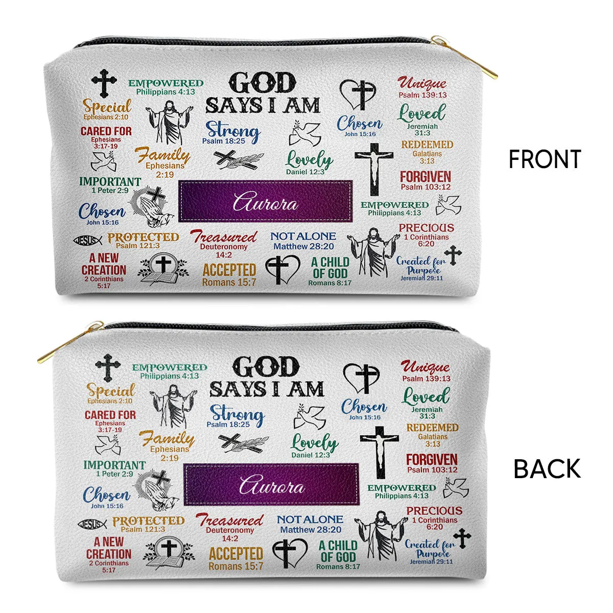 Personalized Zippered Leather Pouch What God Says About You - Meaningful Gift For Worship Members