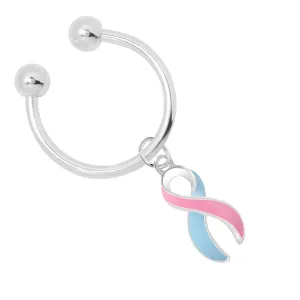 Pink & Blue Ribbon Horseshoe Key Chains