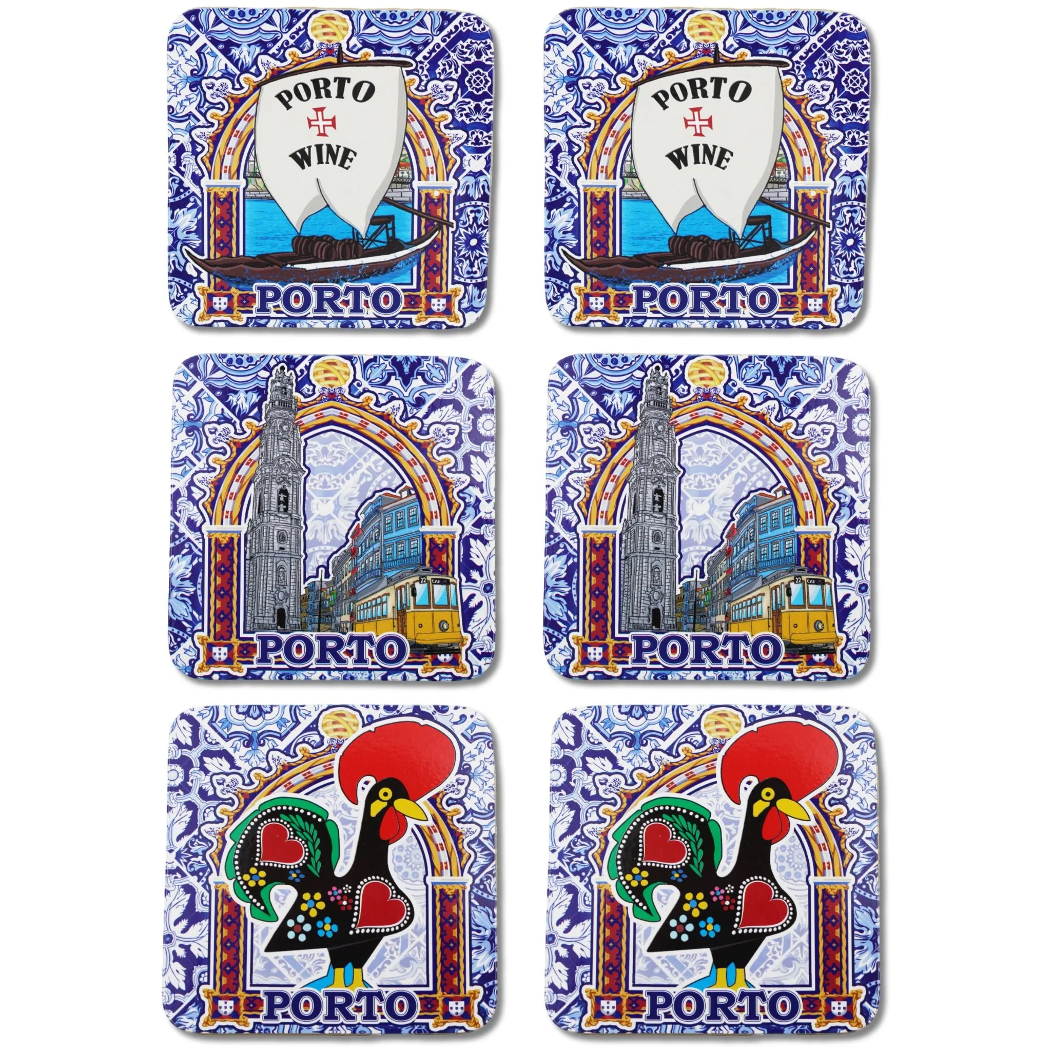 Porto Portugal Cityscape Coaster Set - 6 Piece Collection with Traditional Porto Imagery