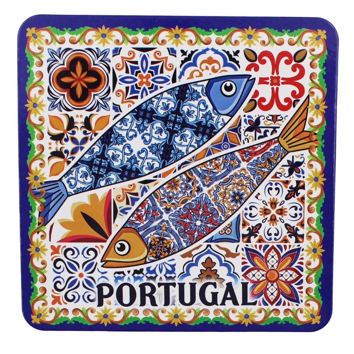 Portuguese Themed Coaster Set - 6 Piece Collection with Tile Azulejo, Rooster & Sardine Design