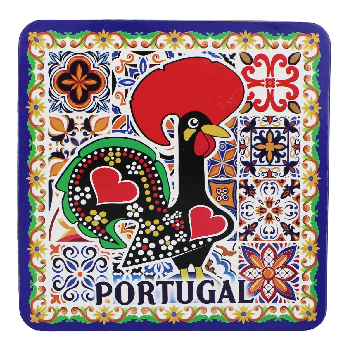 Portuguese Themed Coaster Set - 6 Piece Collection with Tile Azulejo, Rooster & Sardine Design