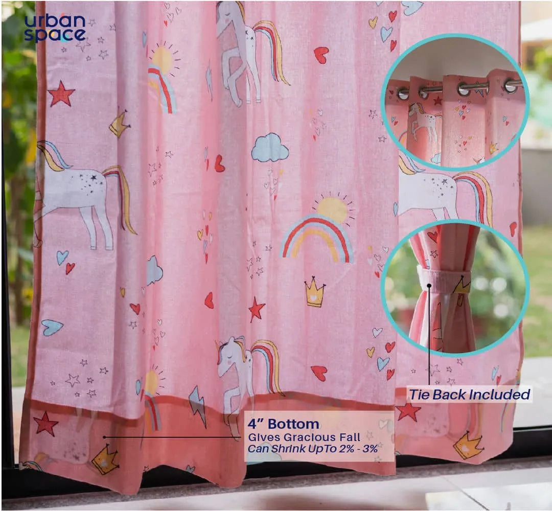 Premium 100% Cotton Curtain for Window & Curtains for Door - Pack of 1 Curtain, Pink Unicorn