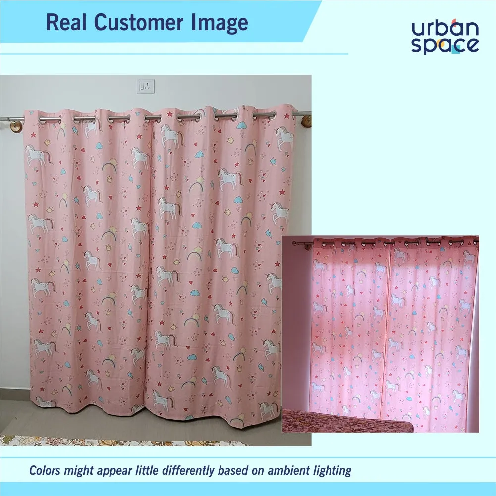 Premium 100% Cotton Curtain for Window & Curtains for Door - Pack of 1 Curtain, Pink Unicorn