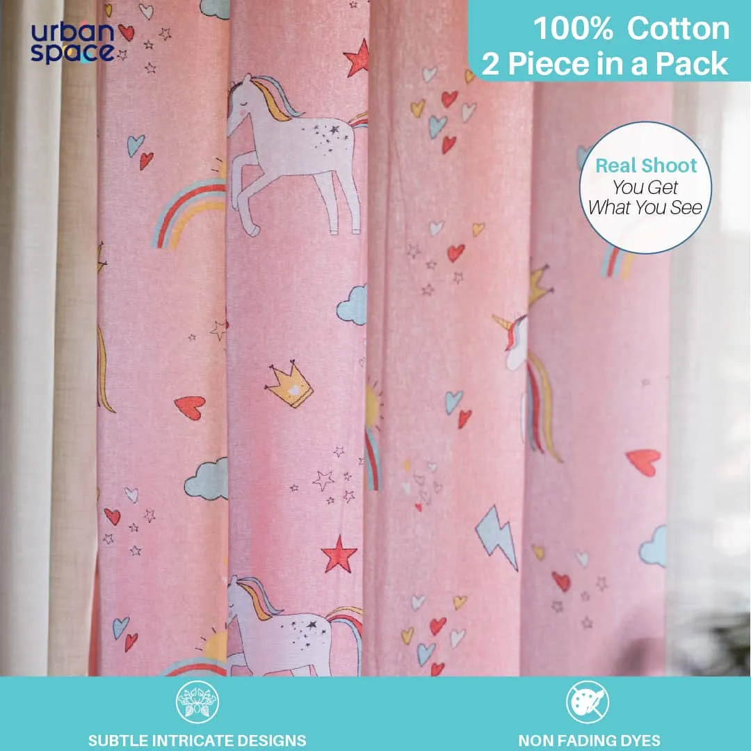 Premium 100% Cotton Curtain for Window & Curtains for Door - Pack of 1 Curtain, Pink Unicorn