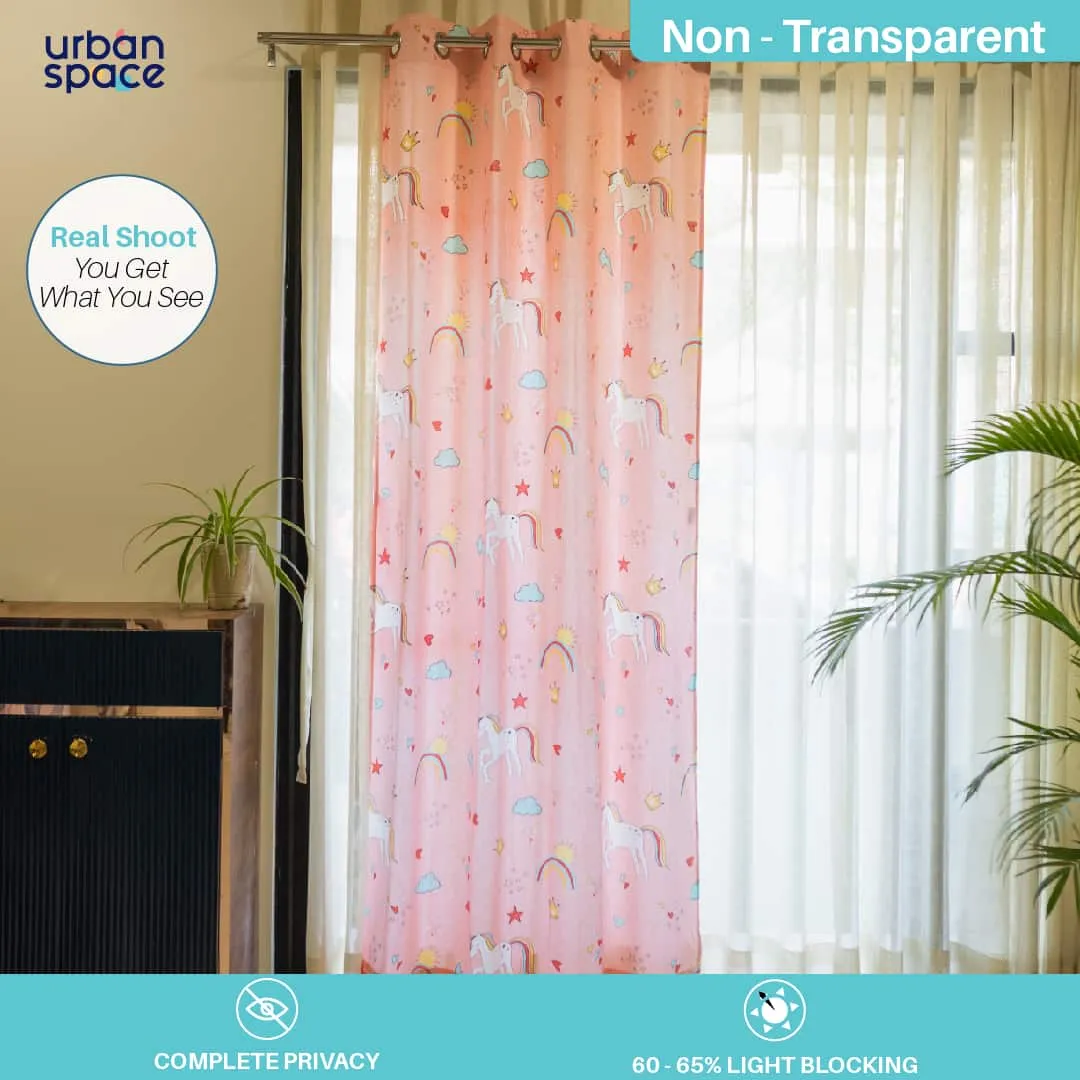 Premium 100% Cotton Curtain for Window & Curtains for Door - Pack of 1 Curtain, Pink Unicorn