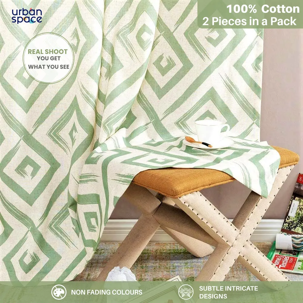 Premium 100% Cotton Curtains For Living Room, Bedroom Curtains - Pack Of 2 Curtains, Basics Sage Green