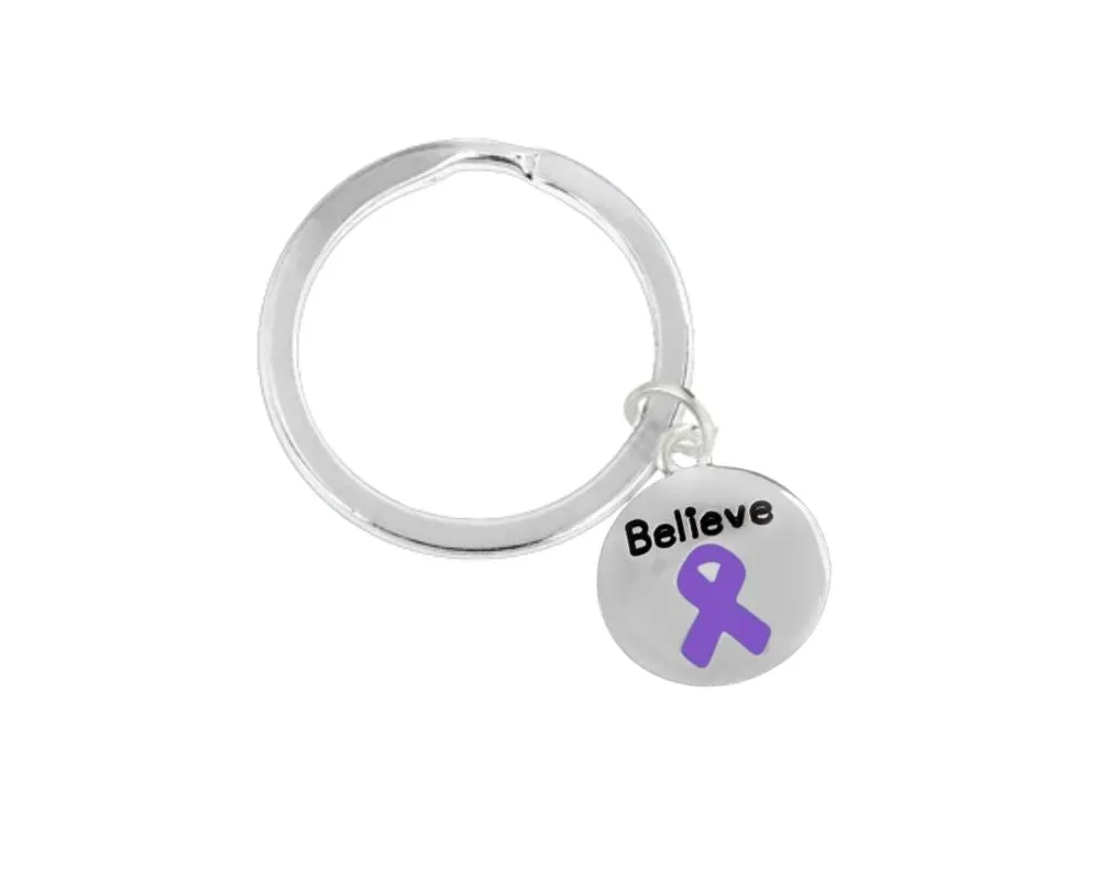 Purple Ribbon Believe Split Style Keychains