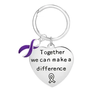 Purple Ribbon Big Heart Key Chains