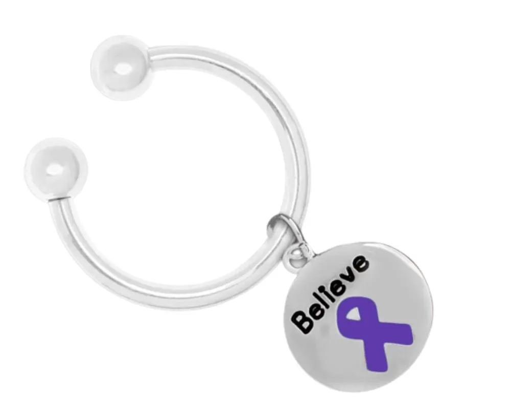 Purple Ribbon Circle Believe Horse Shoe Keychains