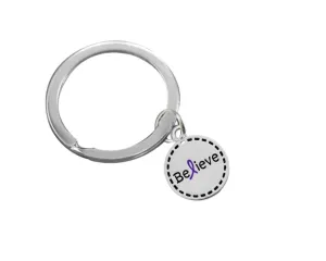 Purple Ribbon Round Believe Split Style Keychains