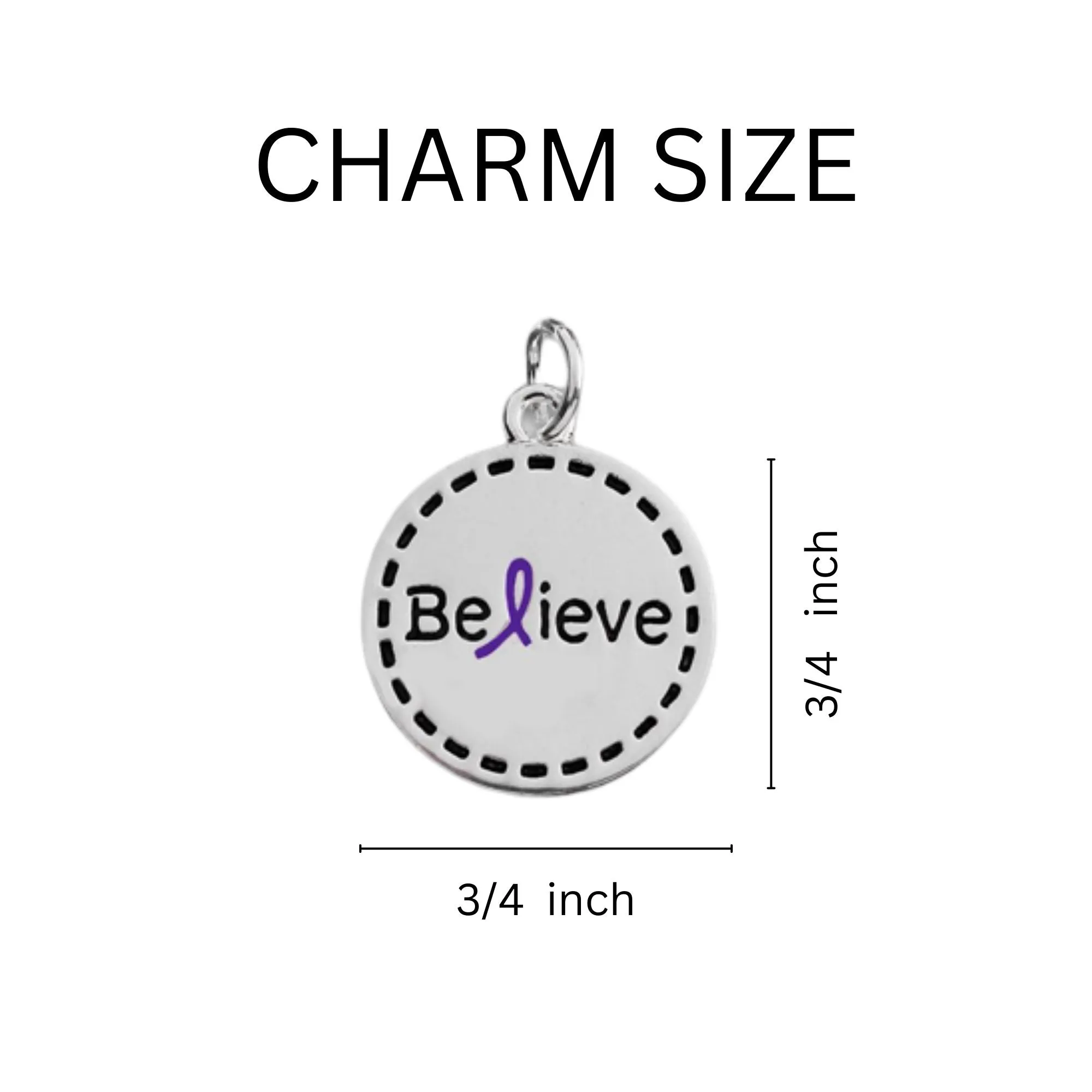 Purple Ribbon Round Believe Split Style Keychains