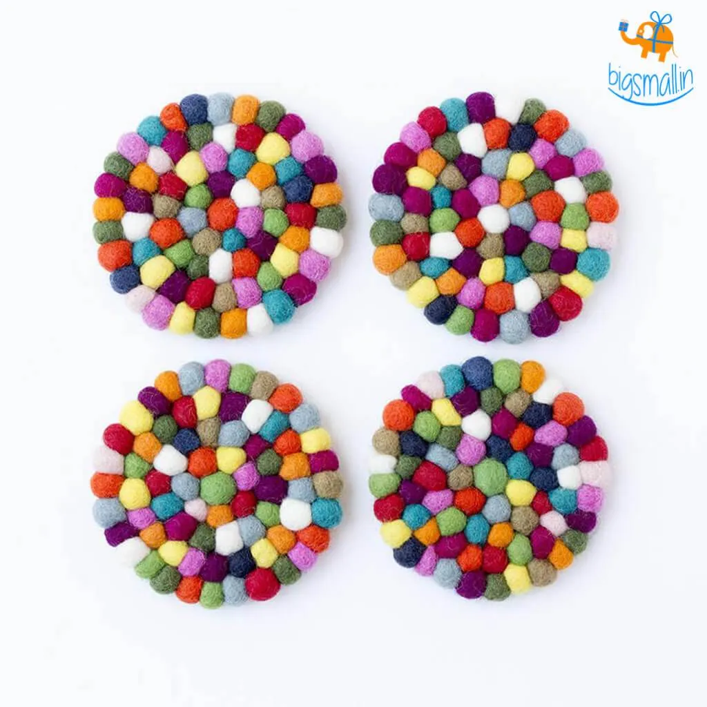 Rainbow Felt Ball Coasters - Set of 4