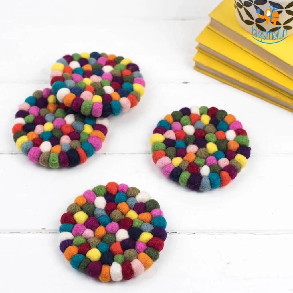 Rainbow Felt Ball Coasters - Set of 4