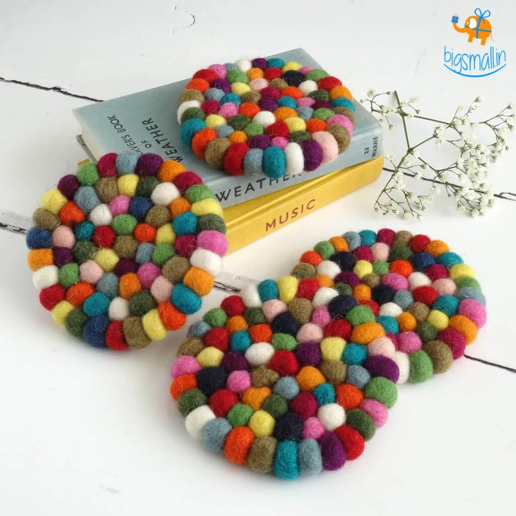 Rainbow Felt Ball Coasters - Set of 4