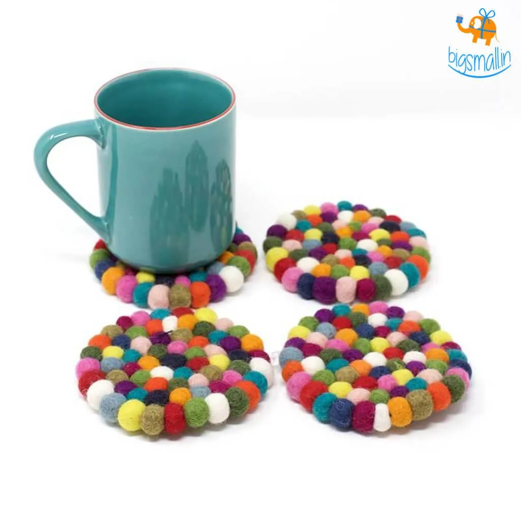 Rainbow Felt Ball Coasters - Set of 4