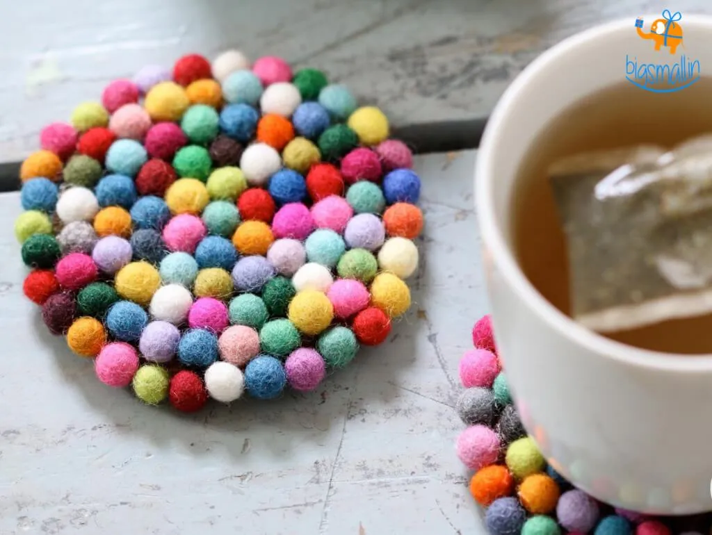 Rainbow Felt Ball Coasters - Set of 4