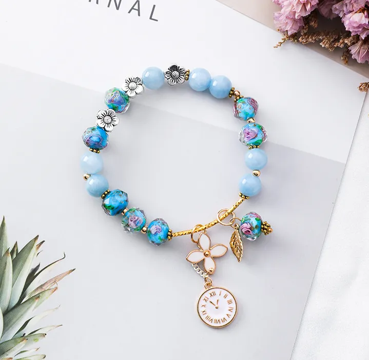 Retro flower crystal bracelet female simple ethnic wind clock leaf bracelet personality bracelet girlfriends students