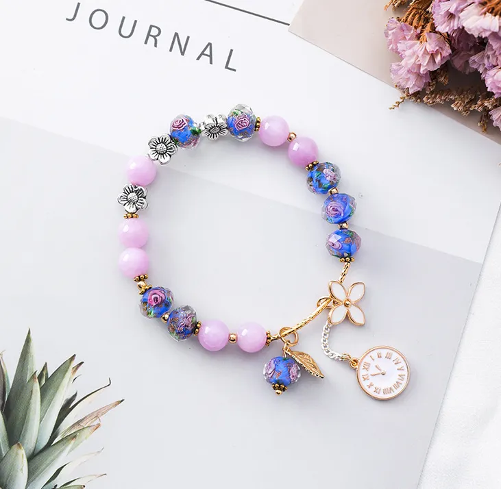 Retro flower crystal bracelet female simple ethnic wind clock leaf bracelet personality bracelet girlfriends students