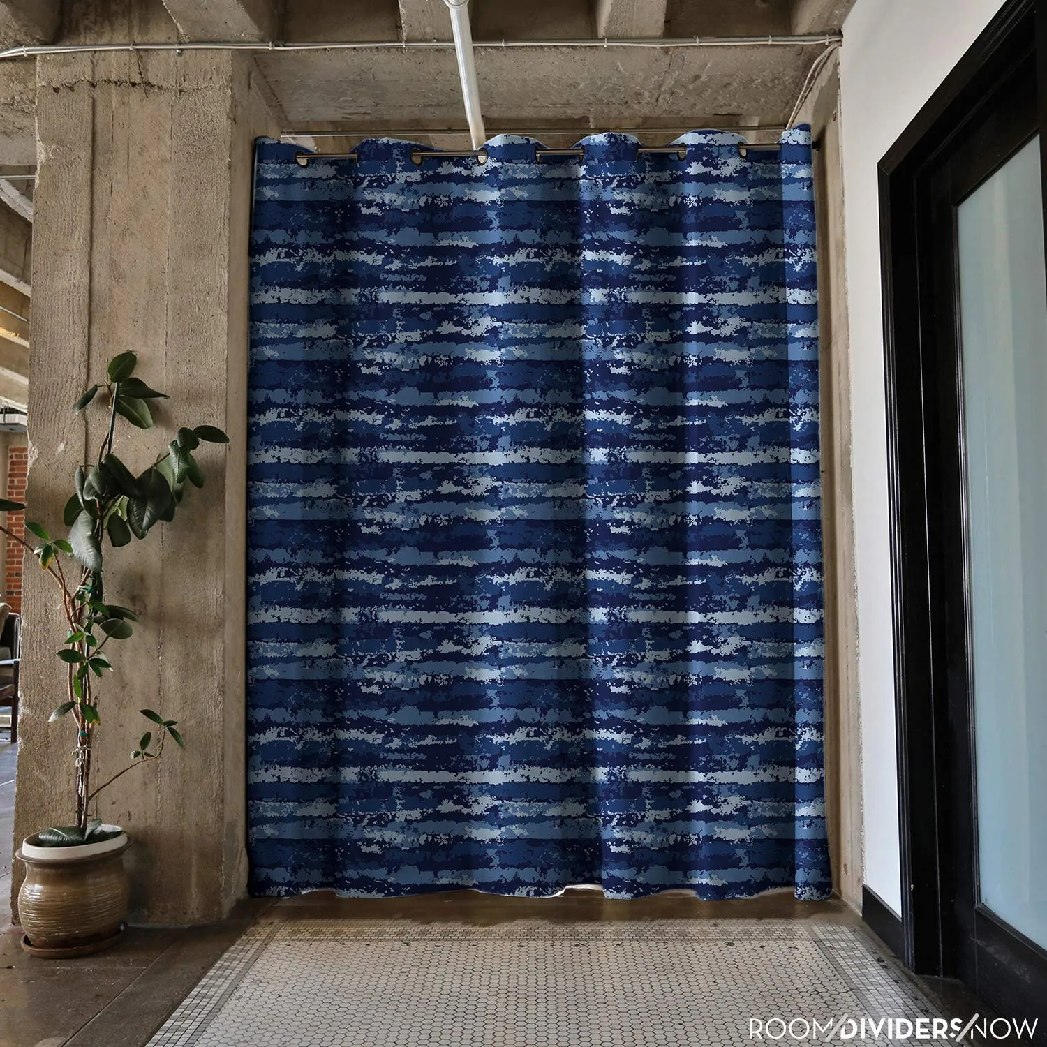 Room Divider Curtain, 8ft Tall X 10ft Wide (Blue Stripe)